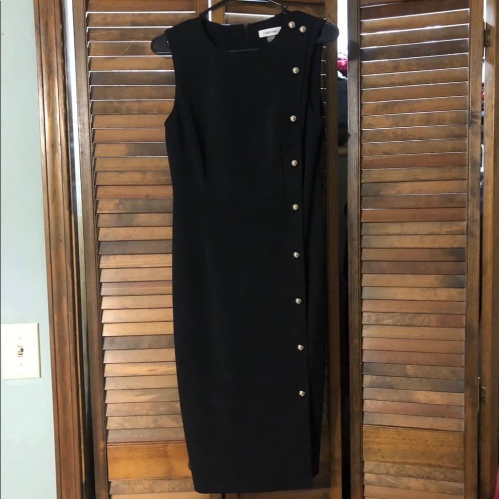 Calvin Klein black dress with gold buttons
